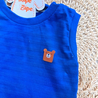 Conj. Regata Mini Urso e Bermuda - Azul Royal e Areia